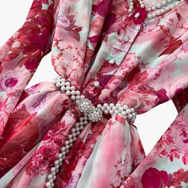 Abito Lungo Donna Floreale Rosa Chiffon Elegante Estivo Casual | Altivaro