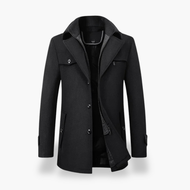 Men's Winter Wool Coat with Zip and Buttons | Altivaro