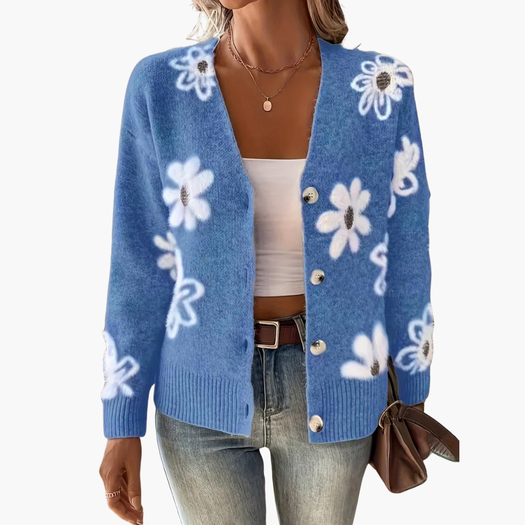 Cardigan Donna in Maglia con Fiori Con Bottoni | Altivaro