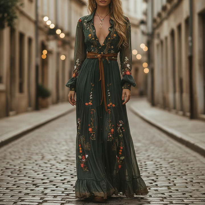 Embroidered Women's Boho Maxi Dress | Altivaro