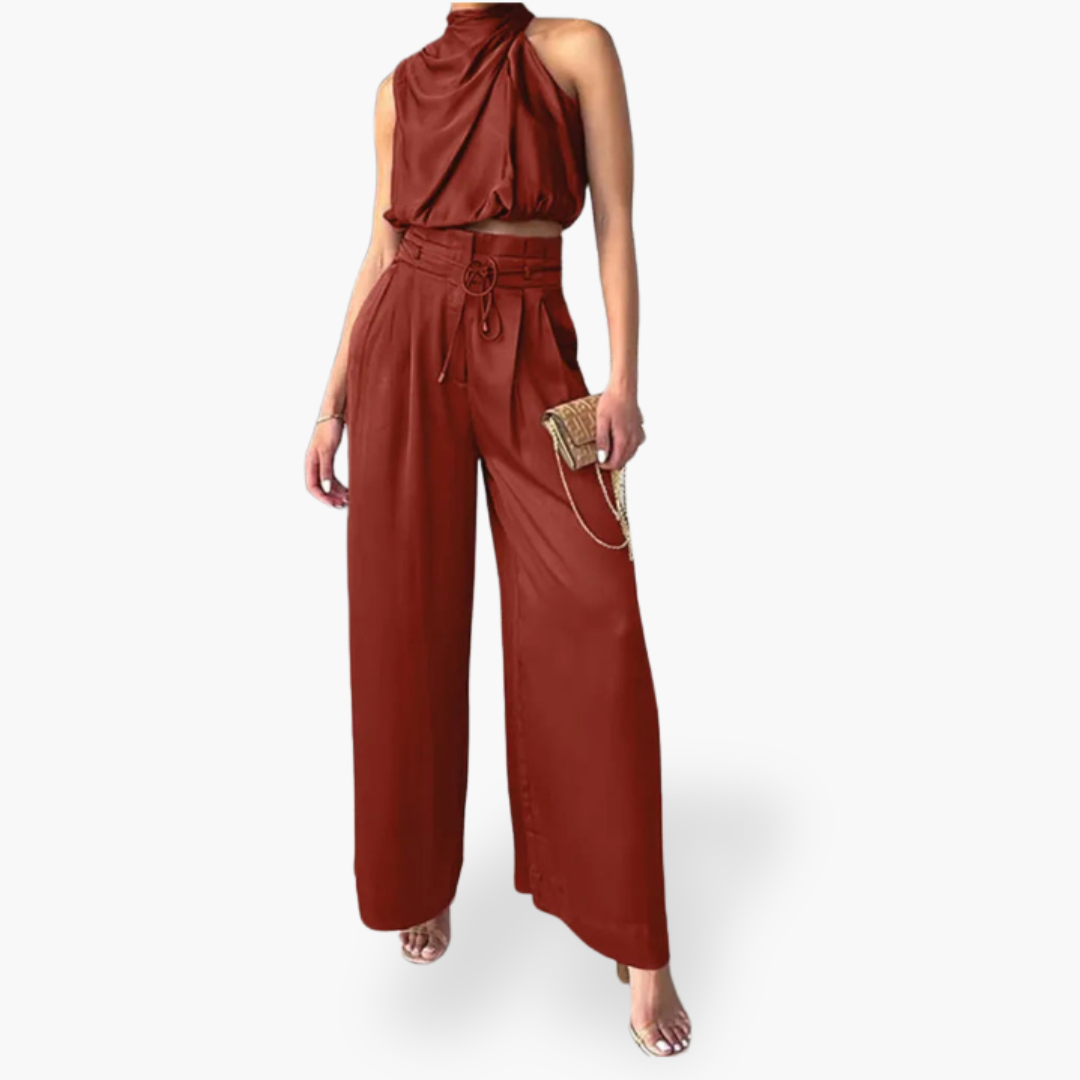 Donna Completo Elegante Top Pantaloni Seta | Altivaro-Altivaro