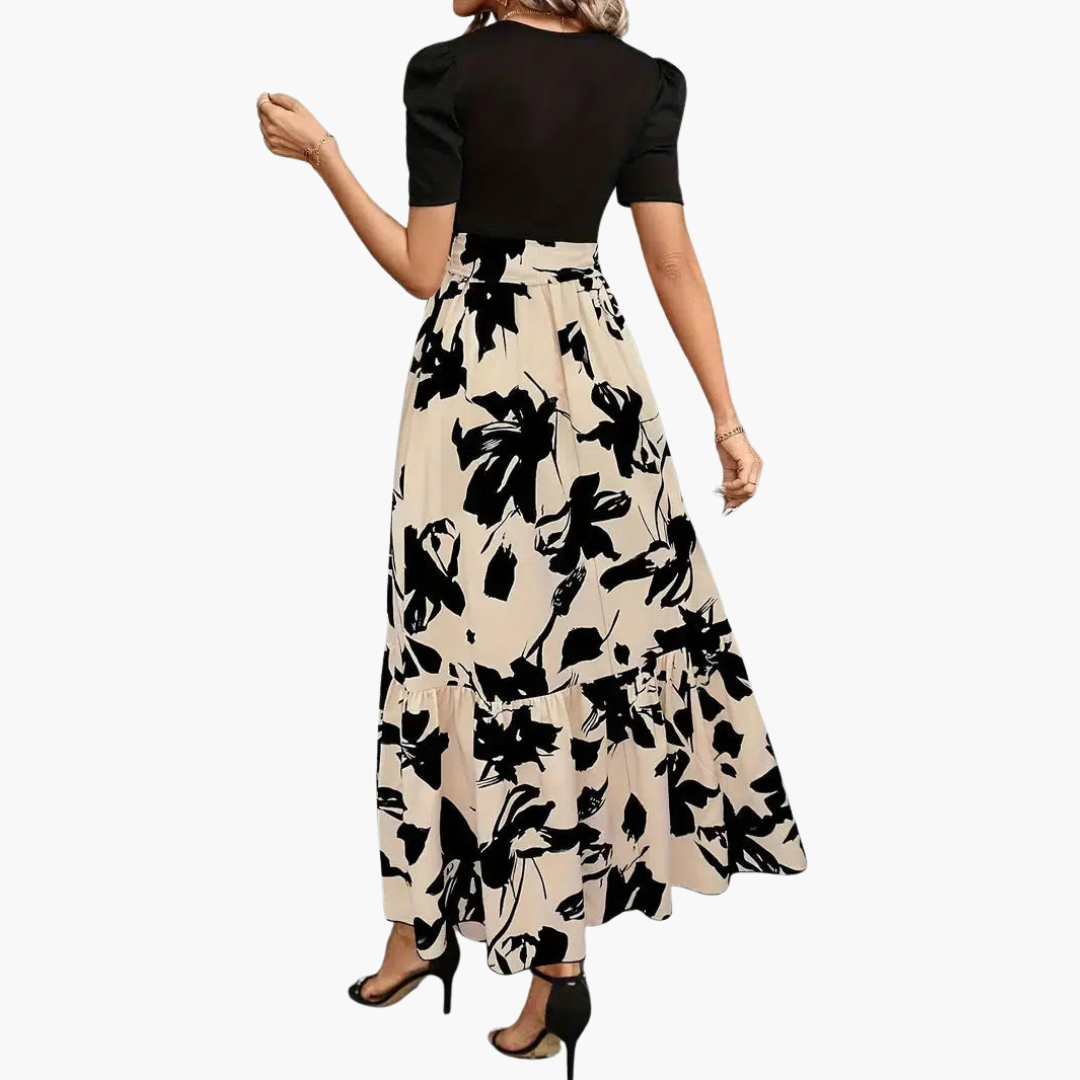 Abito Lungo Donna Elegante Bicolore Floreale | Altivaro