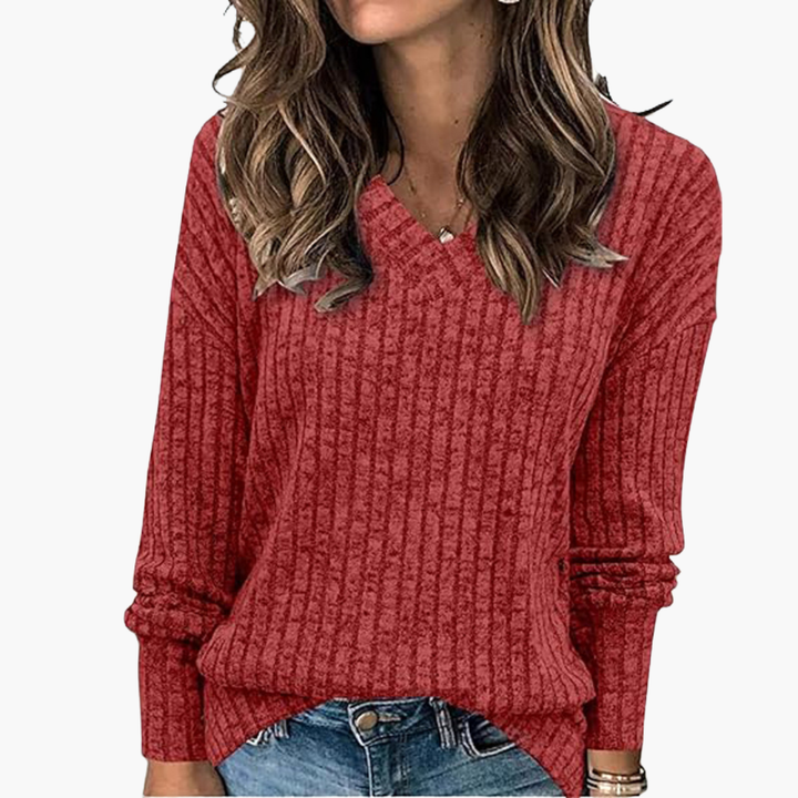 Maglione Donna Manica Lunga Collo V Lavorazione a Coste | Altivaro