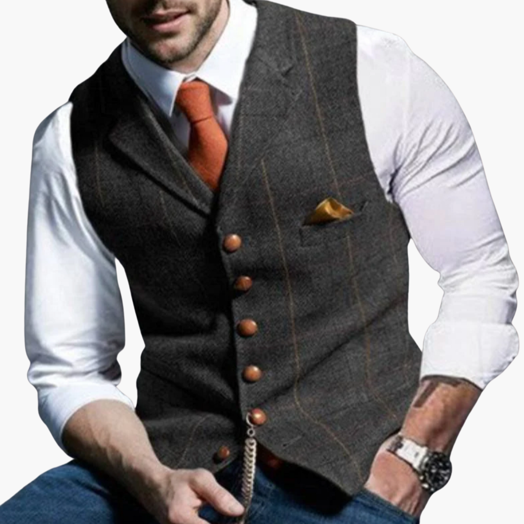 Gilet Uomo Tweed con Bottoni e Pochette | Altivaro