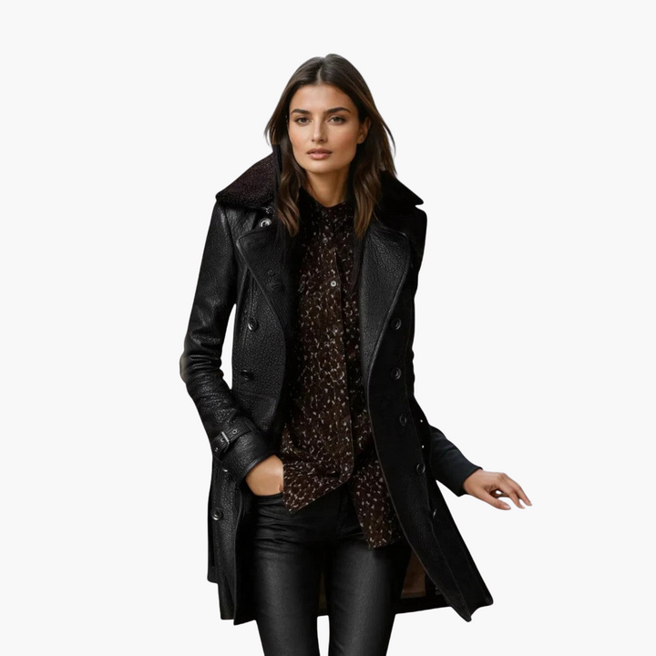 Cappotto Donna Doppiopetto Invernale in Pelle con Colletto | Altivaro