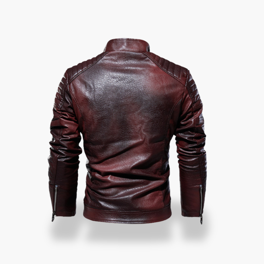 Men's Leather Jacket with Zippers and Patch | Altivaro
