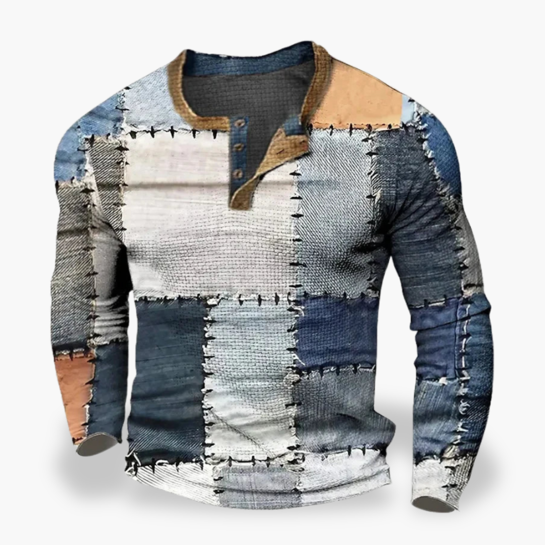 Maglia Uomo Cotone Lunga Manica Patchwork | Altivaro