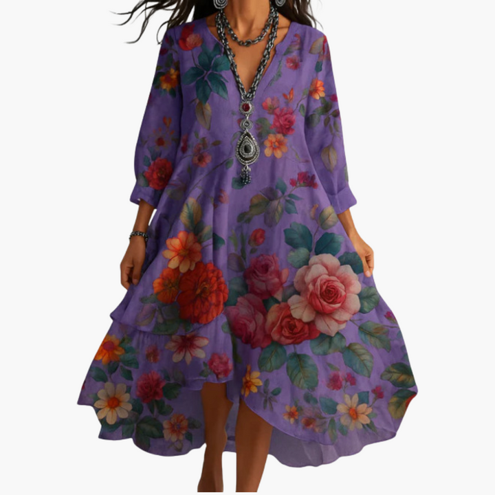 Donna Abito V-Neck Floreale Bohemien Casual Elegante | Altivaro