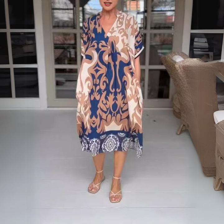 Donna Abito Midi Estivo Casual Stampa Boho con Tasche | Altivaro