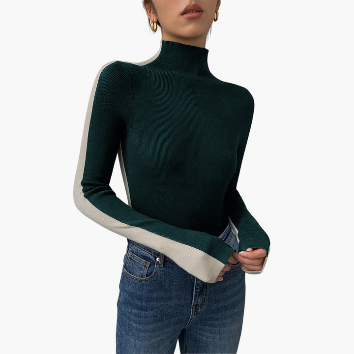 Maglia Dolcevita Donna Bicolore Maniche Lunghe in Maglia | Altivaro