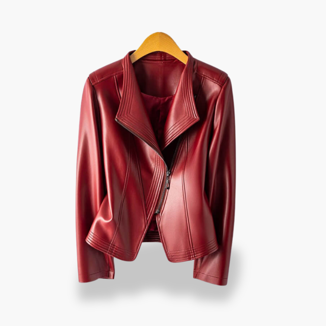 Women's Biker Jacket in Red Faux Leather with Zip | Altivaro