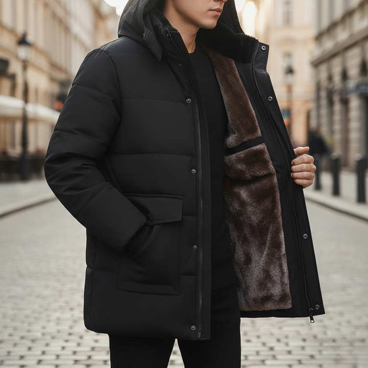 Herren Steppjacke mit Kapuze Stoff | Altivaro