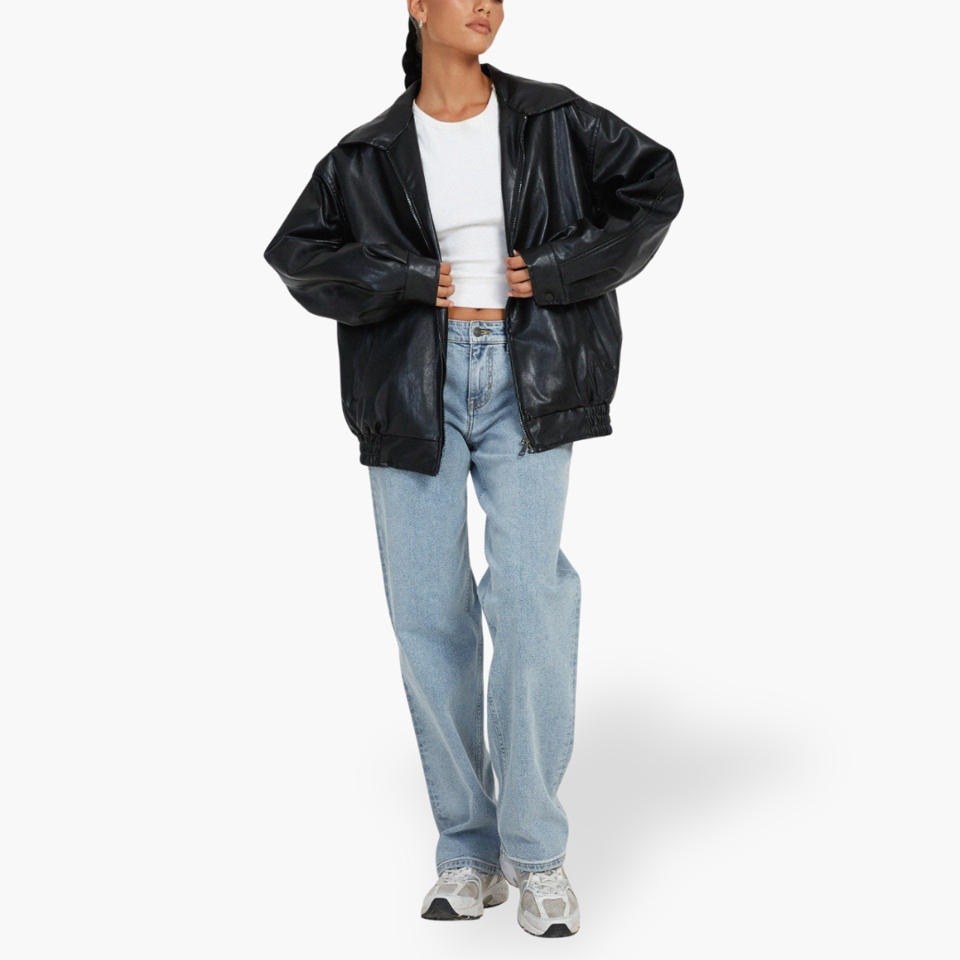 Giacca in Pelle con Zip Frontale e Tasche per Donna | Altivaro