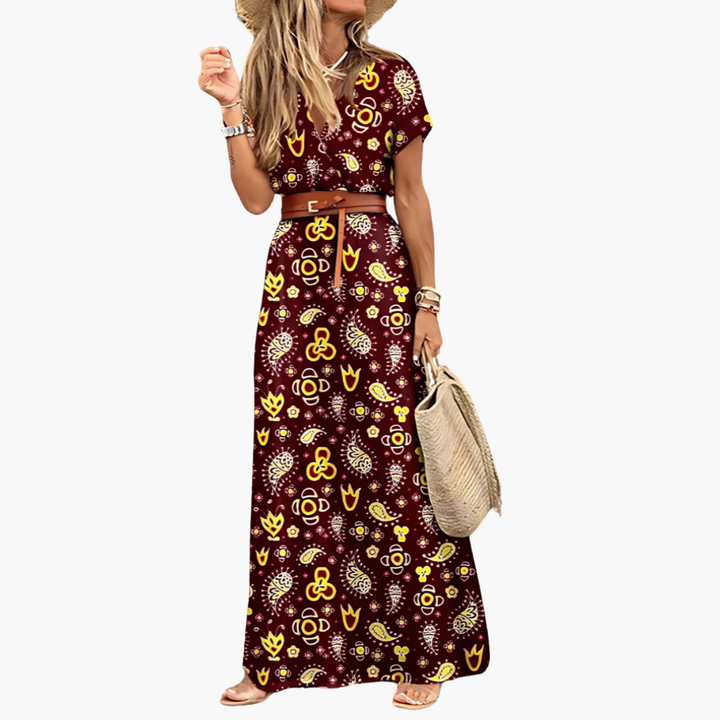 Maxi Vestito Donna Scollo V Stampa Paisley Boho | Altivaro