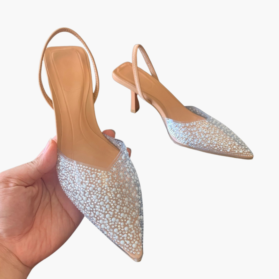 Women's Medium Heel Transparent Rhinestone Slingback Pumps | Altivaro