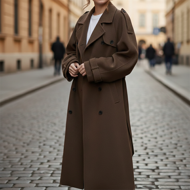 Doppelreihiger langer Wollmantel für Damen | Altivaro