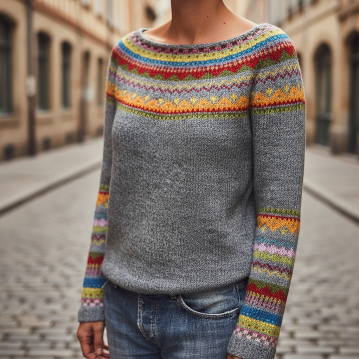 Maglione Donna Grigio Fair Isle Righe Nordic | Altivaro