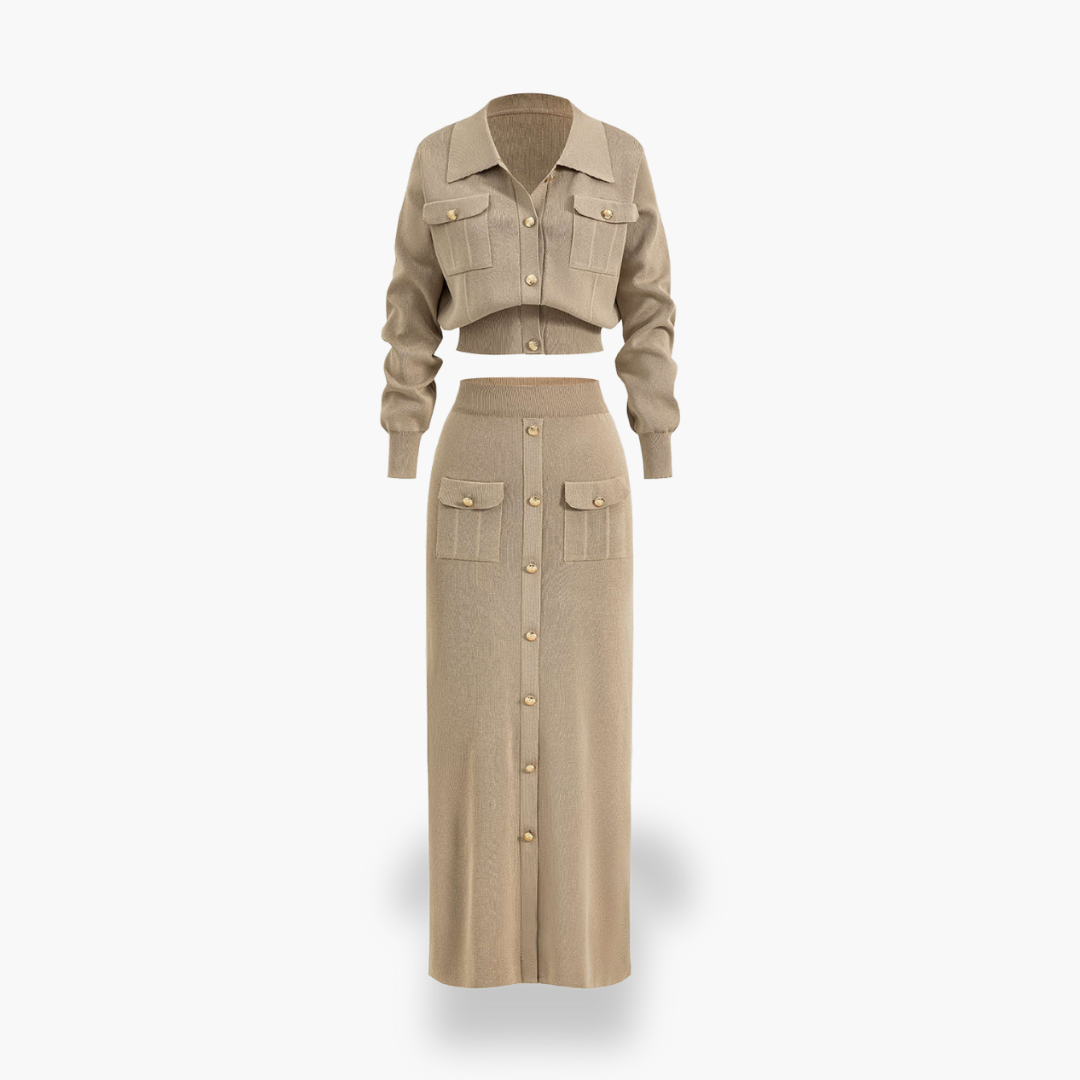 Women's Set Sweater with Long Skirt and Buttoned Shirt | Altivaro