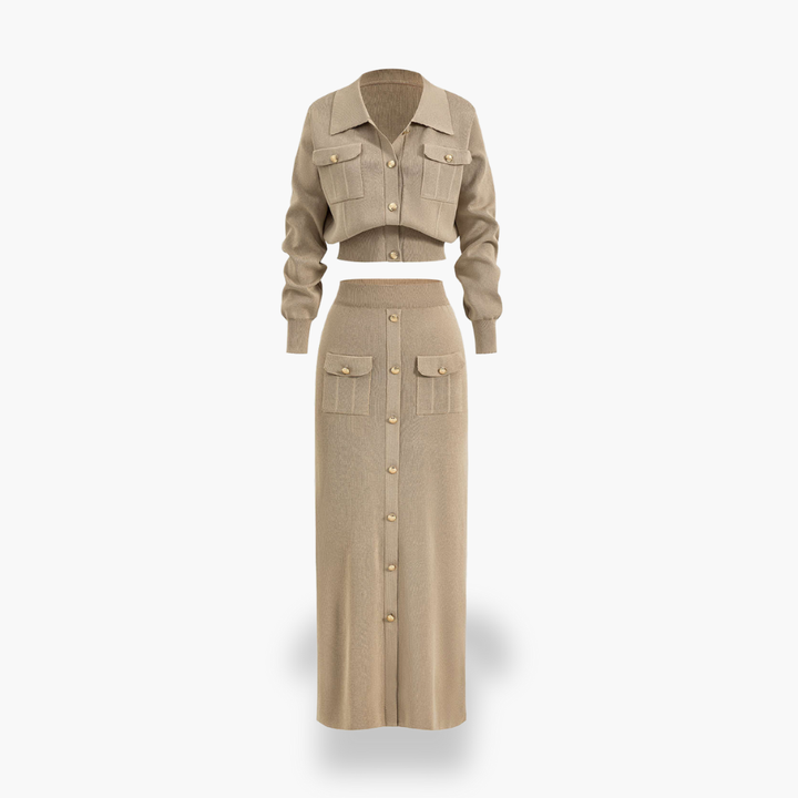 Women's Set Sweater with Long Skirt and Buttoned Shirt | Altivaro