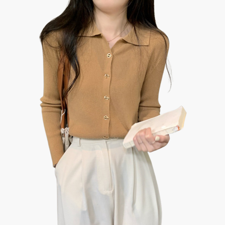 Women's Cardigan Knit Shirt Collar Buttons | Altivaro
