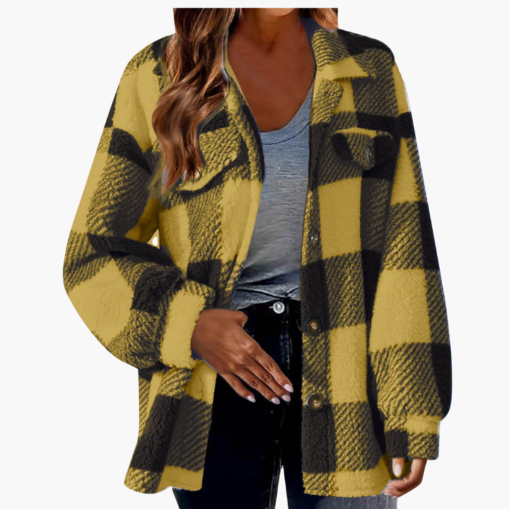 Women's Casual Plaid Fleece Jacket with Buttons | Altivaro