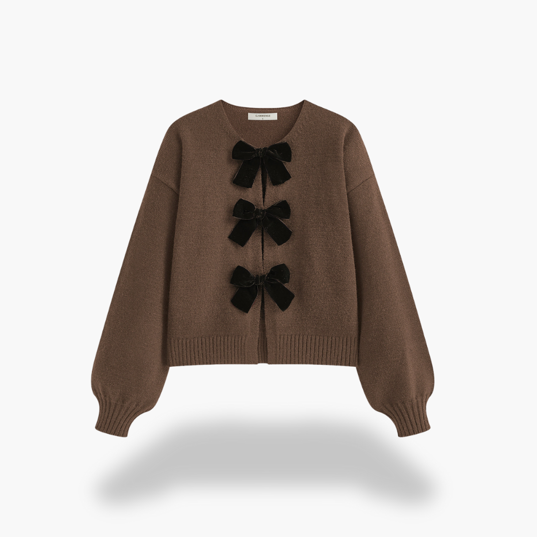 Women's Wool Cardigan with Velvet Bows | Altivaro
