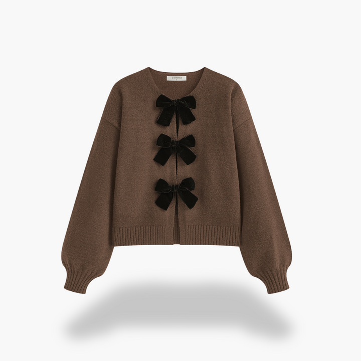 Women's Wool Cardigan with Velvet Bows | Altivaro