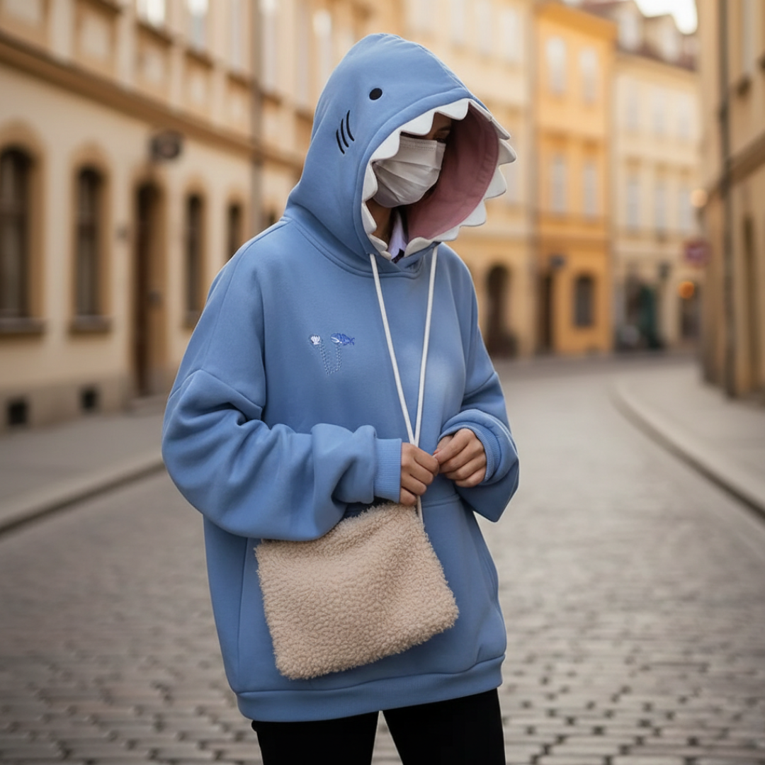 Unisex Kapuzenpullover mit Hai-Motiv aus Baumwolle | Altivaro