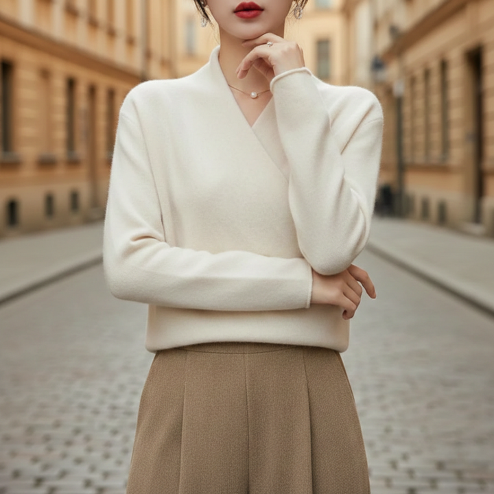 Damenpullover mit V-Ausschnitt aus Strick | Altivaro