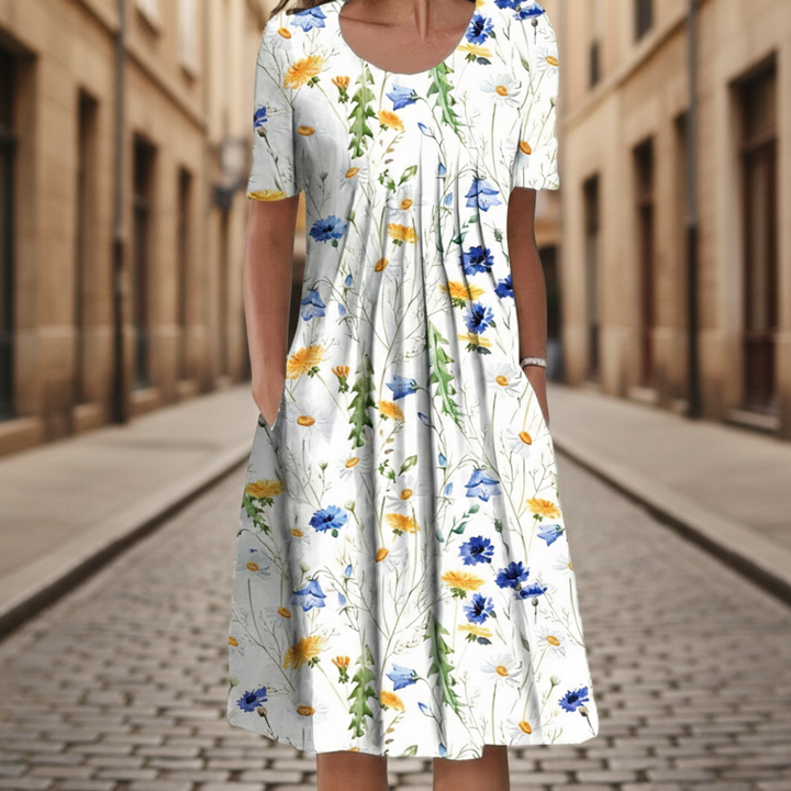 Women's Floral Midi Dress Short Sleeves Fabric | Altivaro