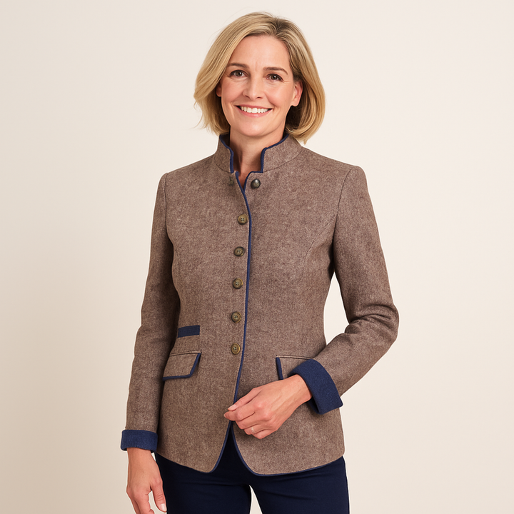 Giacca da Donna con Collo Alto in Stile Tweed Marrone | Altivaro