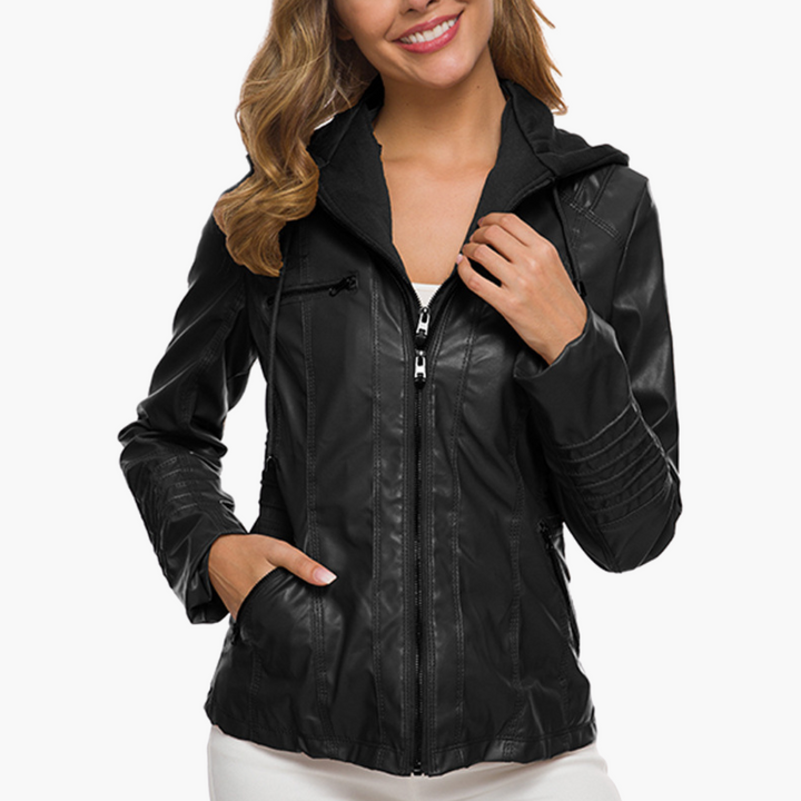 Giacca Donna in Ecopelle con Cappuccio e Zip Slim Fit | Altivaro