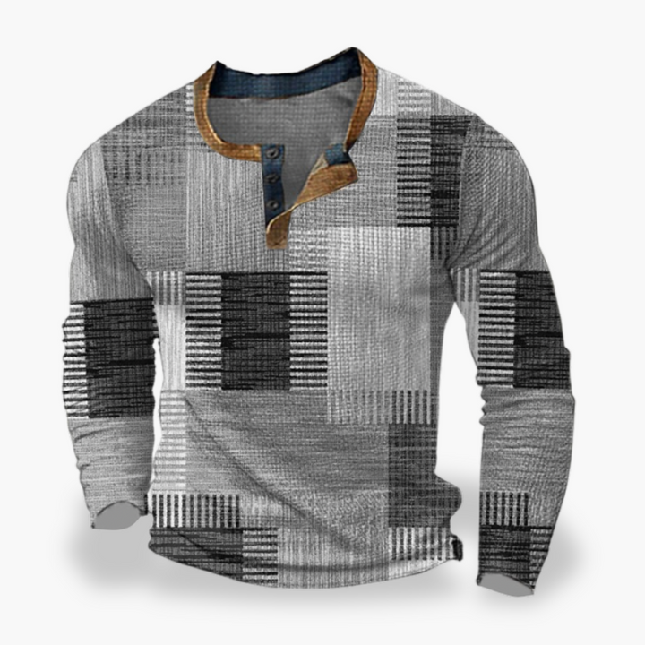 Maglia Uomo Manica Lunga Cotone Patchwork Colletto Bottoni | Altivaro