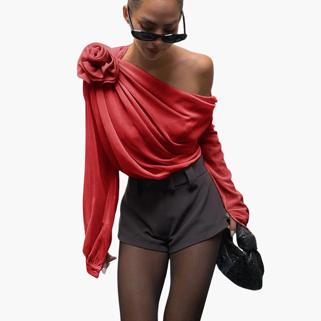 Blusa Donna Chiffon Monospalla con Fiore | Altivaro