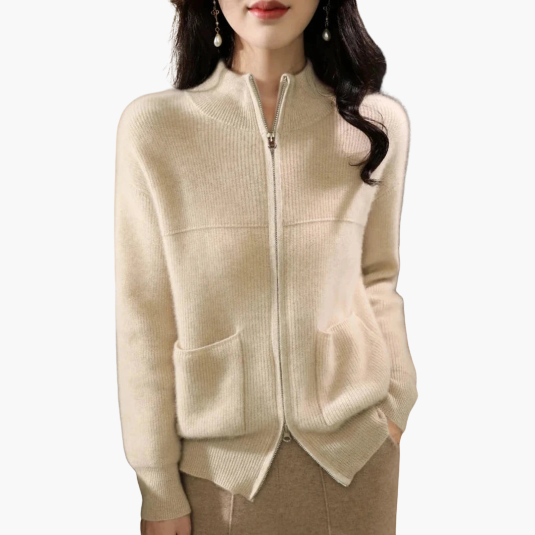 Cardigan Donna con Zip e Motivo a Coste | Altivaro