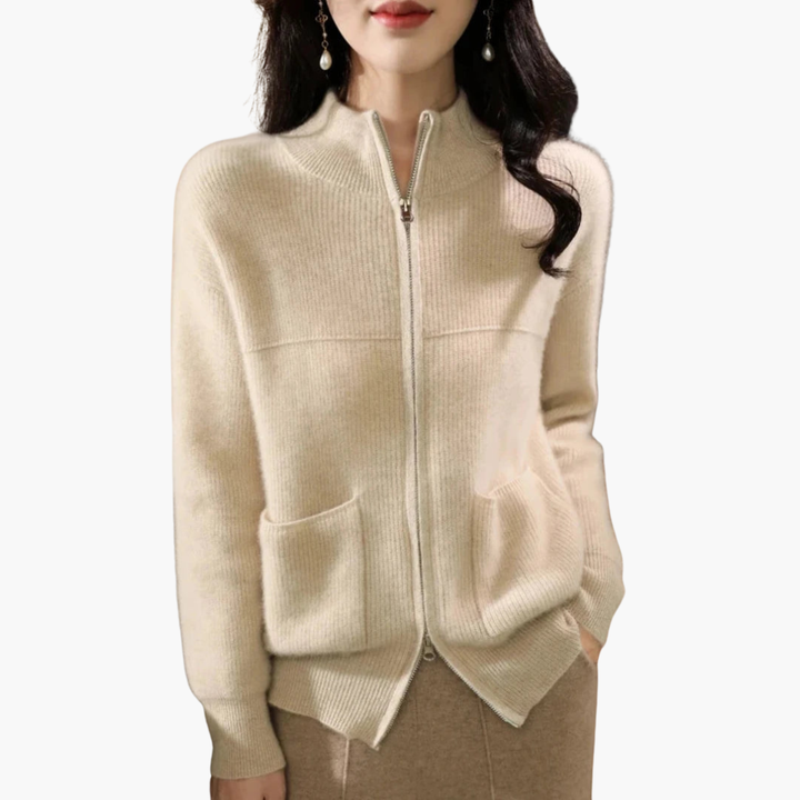 Cardigan Donna con Zip e Motivo a Coste | Altivaro