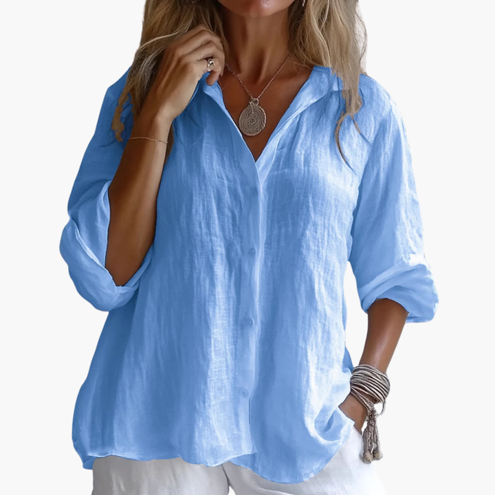 Camicia in lino da donna a maniche lunghe scollo V | Altivaro-Altivaro