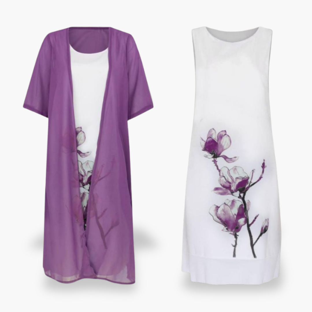 Abito Lungo con Kimono e Stampa Magnolia Donna | Altivaro