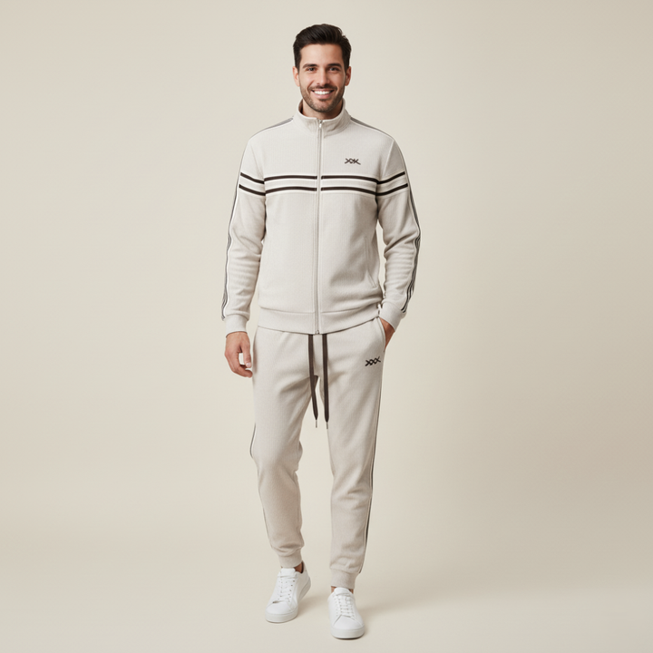 Men's Cotton Jumpsuit with Zip and Side Stripes | Altivaro