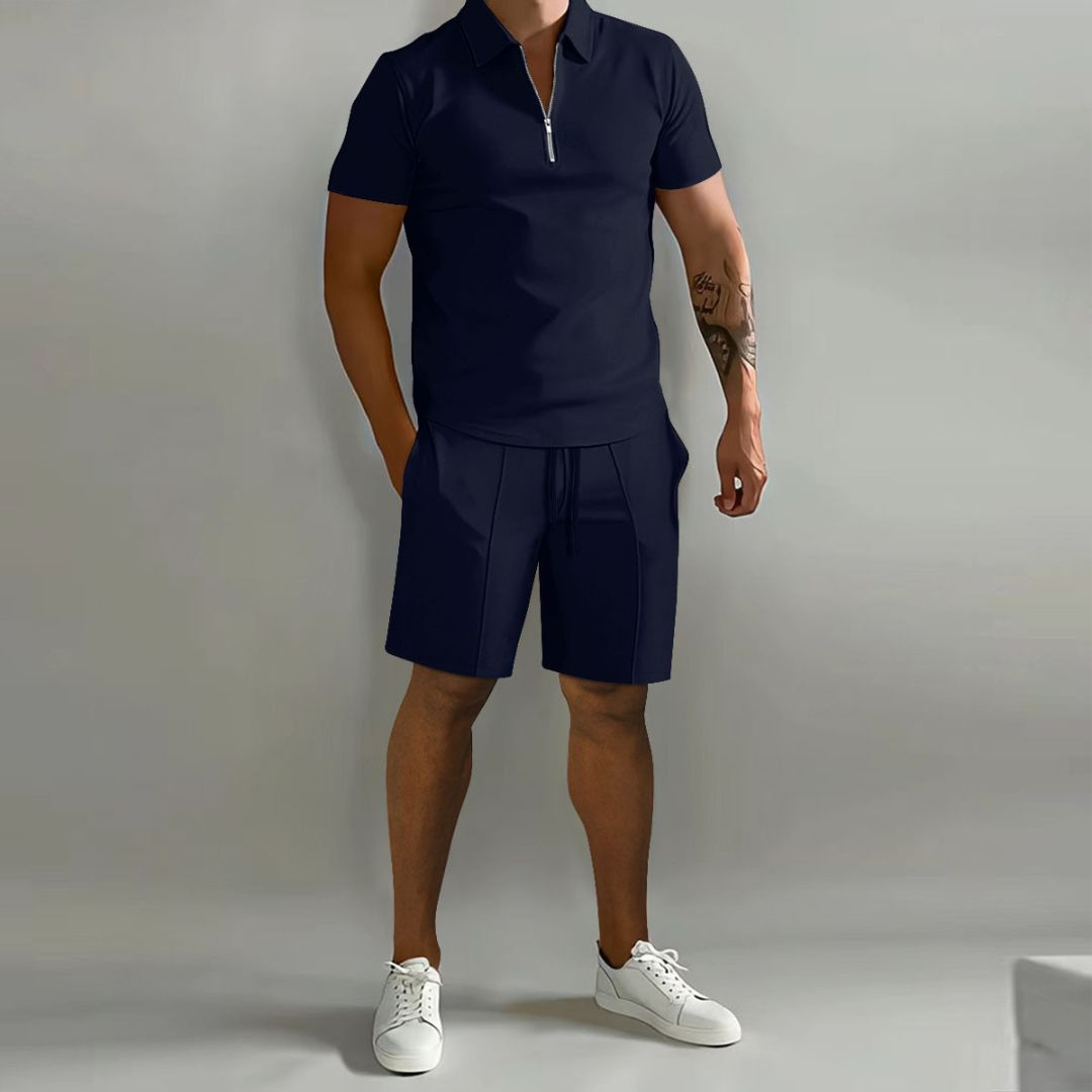Herren-Set mit Polohemd mit Reißverschluss und Shorts | Altivaro