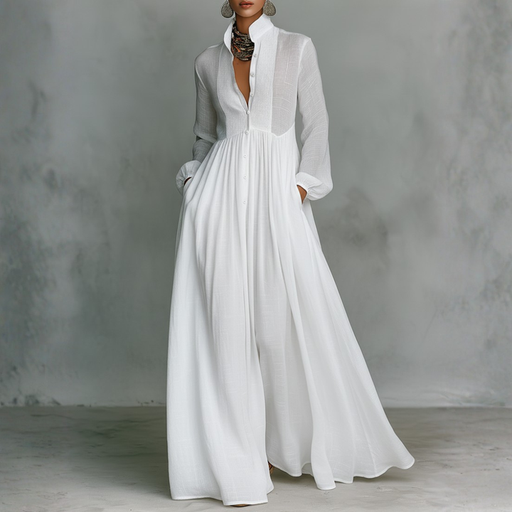 Long White Dress for Women in Mixed Fabric | Altivaro