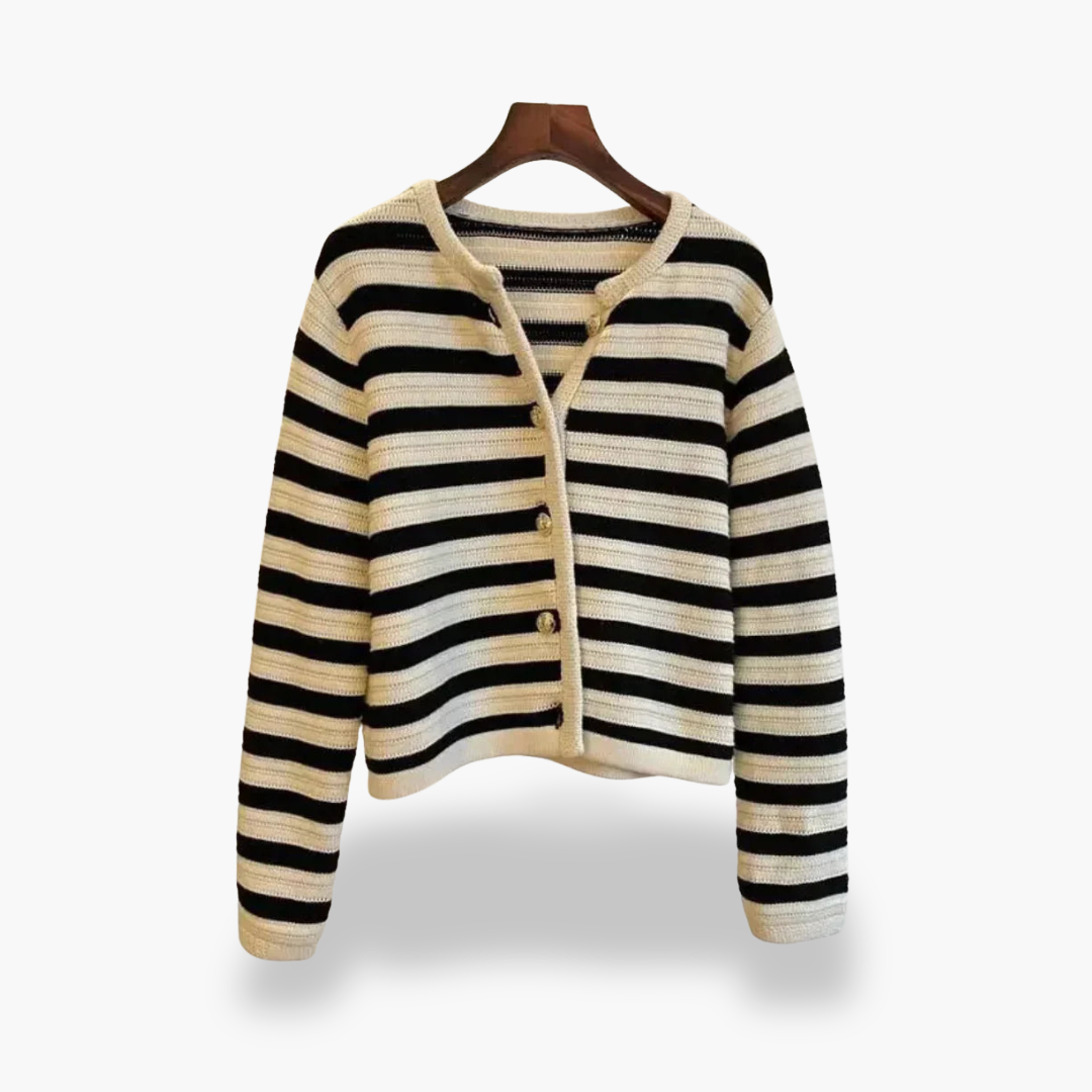 Cardigan Donna a Righe in Maglia di Cotone Bianco e Nero | Altivaro