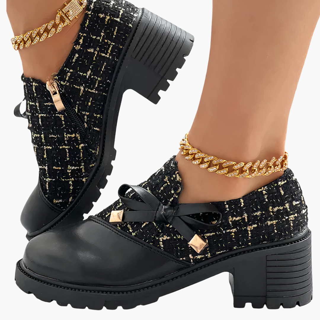 Women's Orthopedic Tweed Shoes with Zipper and Bow | Altivaro