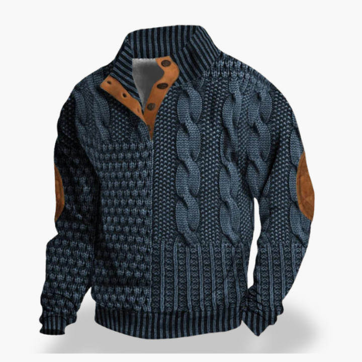 Maglione Uomo con Dettagli in Pelle e Collo Alto | Altivaro