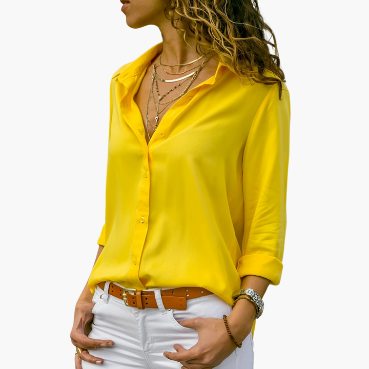 Camicia Donna Blouse a Maniche Lunghe Chiffon Scollo a V | Altivaro-Altivaro