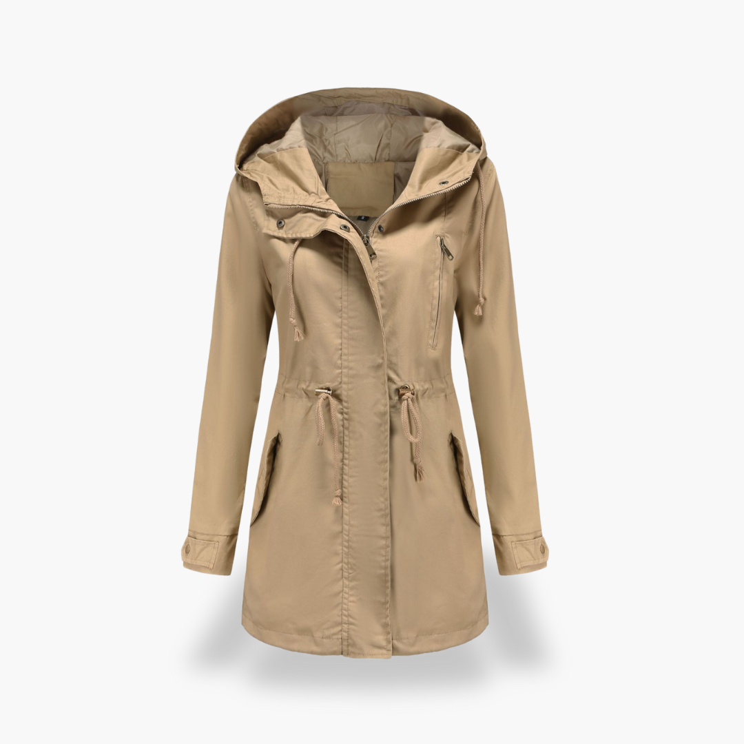 Giacca impermeabile da donna con cappuccio e cintura | Altivaro