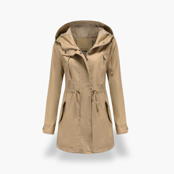 Giacca impermeabile da donna con cappuccio e cintura | Altivaro