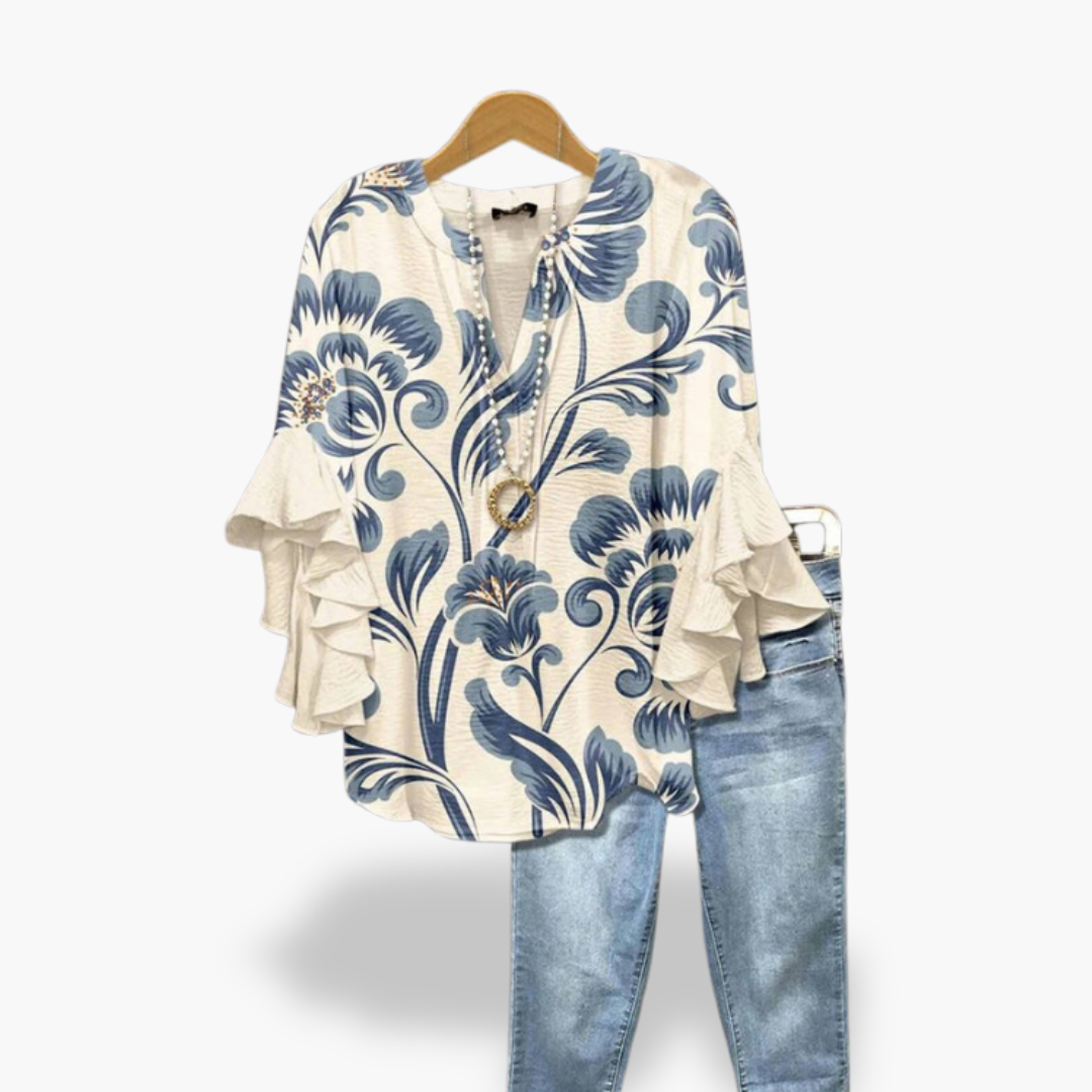 Blusa Donna con Maniche a Volant e Stampa Paisley in Lino | Altivaro