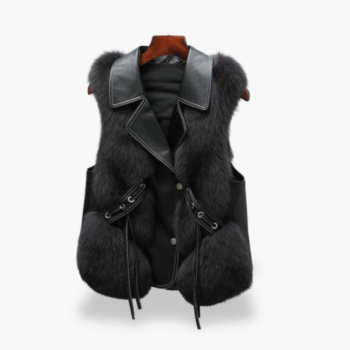 Women's Jacket Vest with Fur and Leather Collar | Altivaro