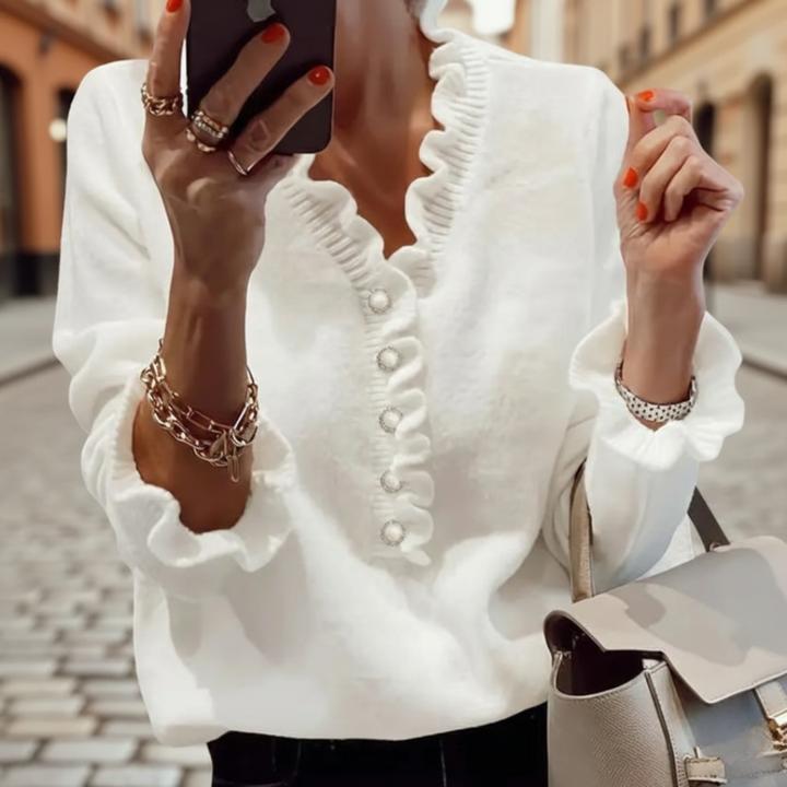 Women's Long Sleeve Shirt with Ruffled Collar and Buttons | Altivaro